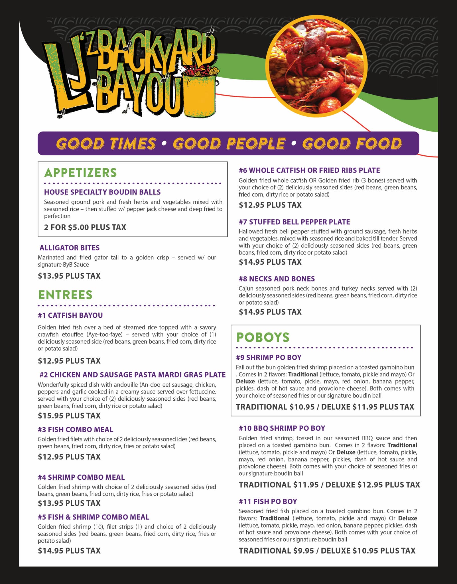 Our Menu LJ'z Backyard Bayou